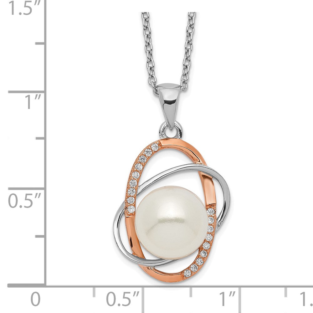Ss/Gold Plated Sterling Silver Rhd-Pt Rose-Tone 18K Flash-Pl 9-10mm Fwc Pearl Cz Necklace