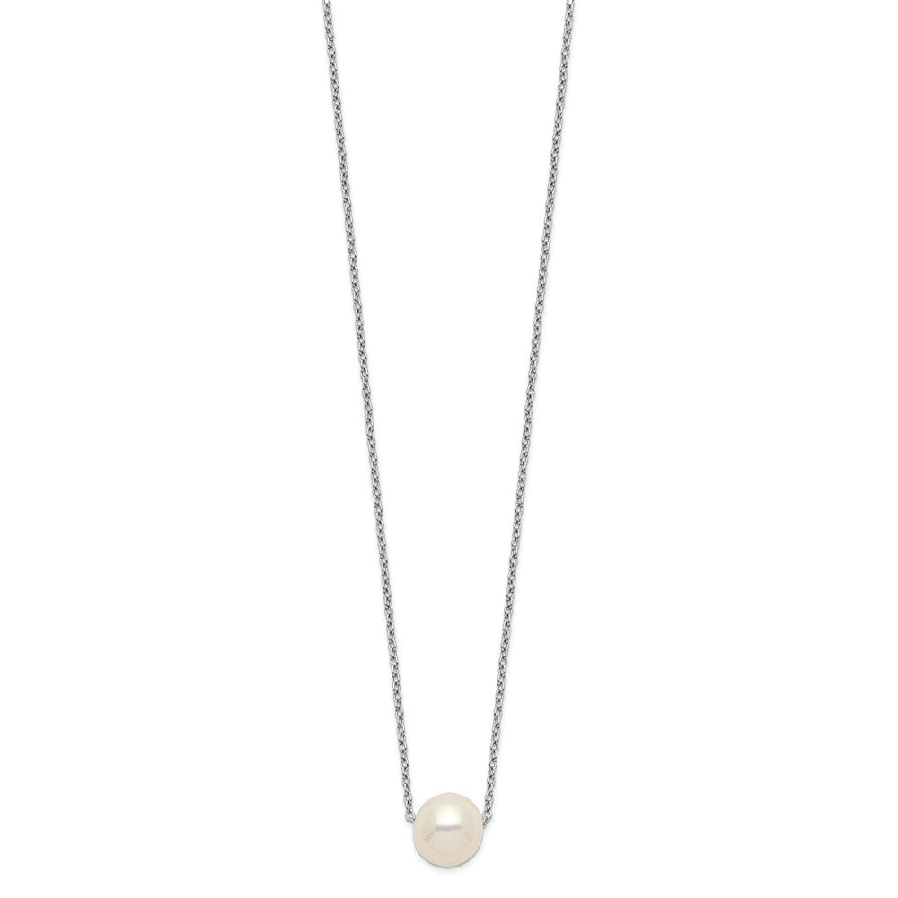 Sterling Silver Rhodium-Plated 9-10mm White Near Round Fwc Pearl Necklace