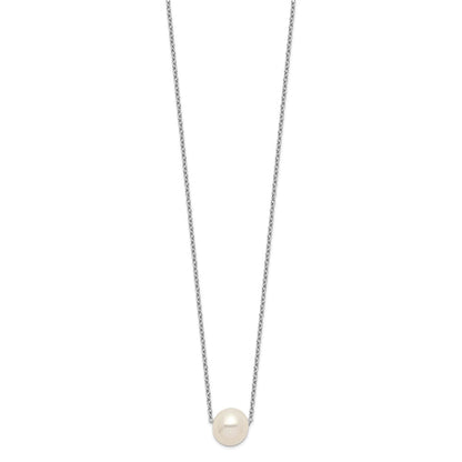 Sterling Silver Rhodium-Plated 9-10mm White Near Round Fwc Pearl Necklace