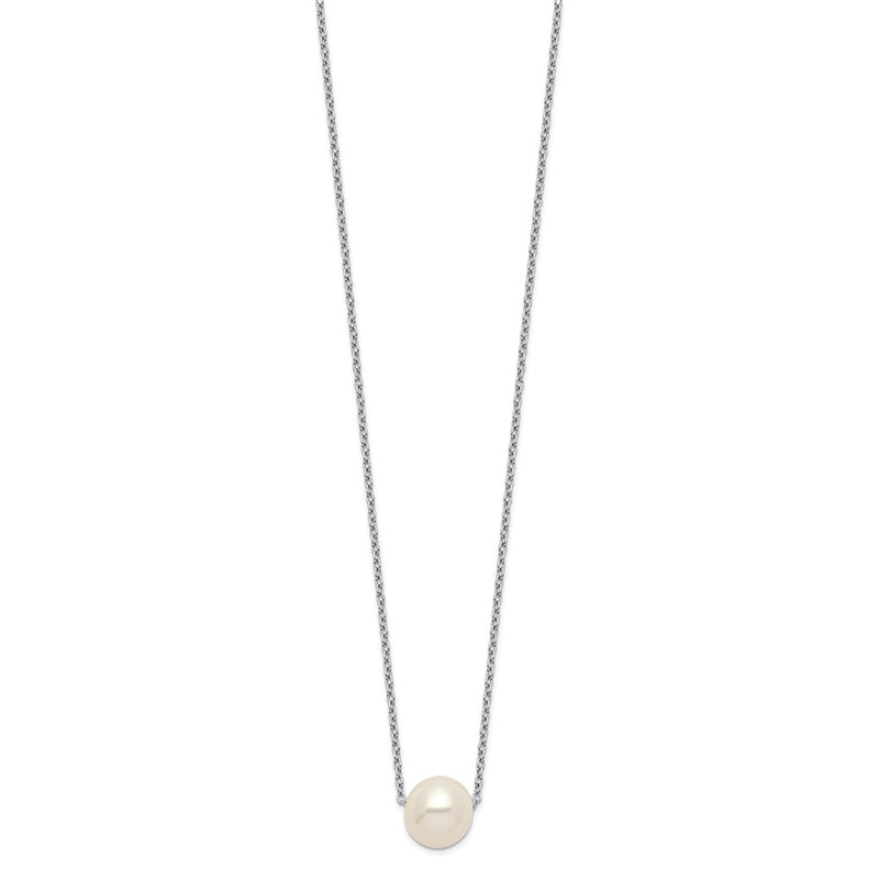 Sterling Silver Rhodium-Plated 9-10mm White Near Round Fwc Pearl Necklace