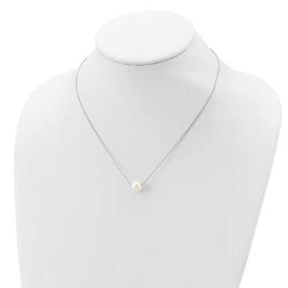 Sterling Silver Rhodium-Plated 9-10mm White Near Round Fwc Pearl Necklace