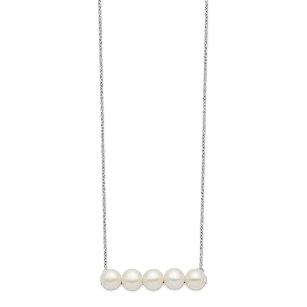 Sterling Silver Rhodium-Plated 7-8mm White Button Fwc Pearl Necklace