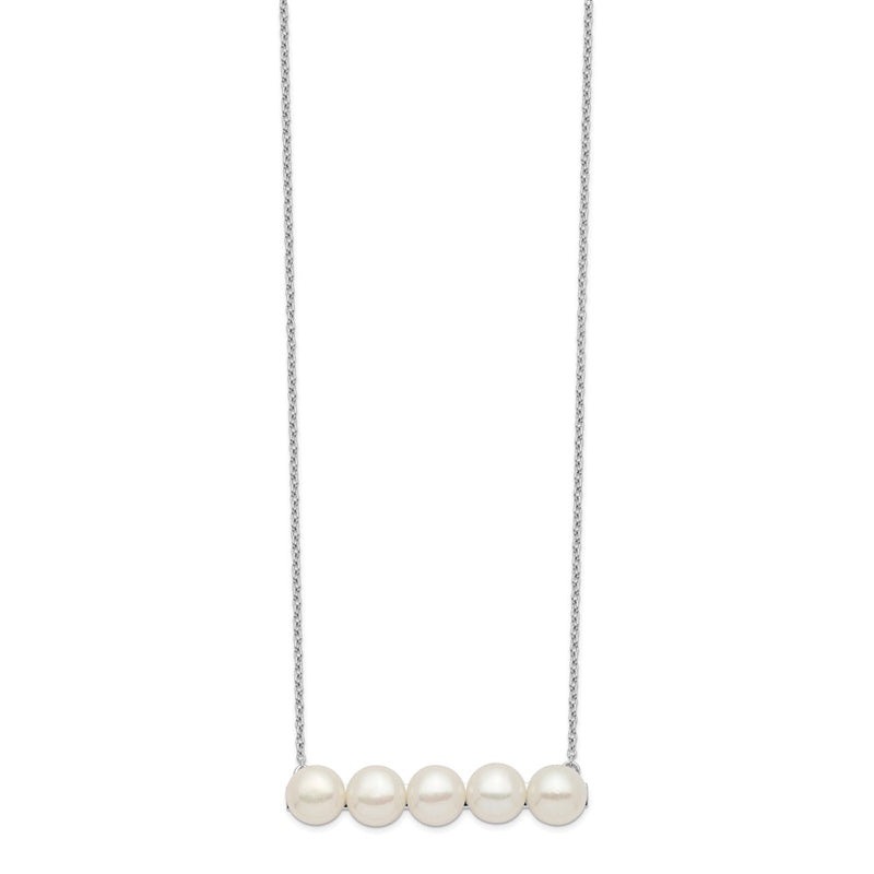 Sterling Silver Rhodium-Plated 7-8mm White Button Fwc Pearl Necklace