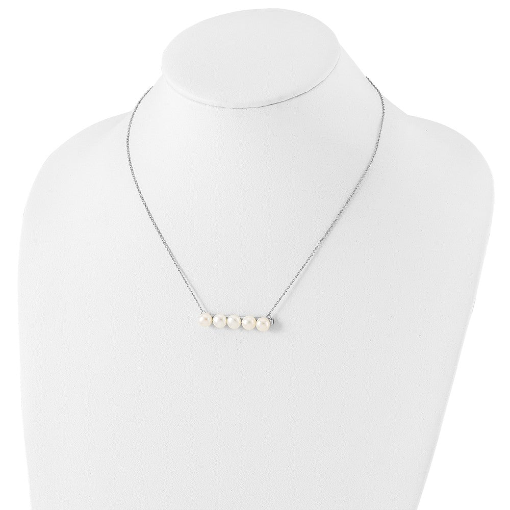 Sterling Silver Rhodium-Plated 7-8mm White Button Fwc Pearl Necklace