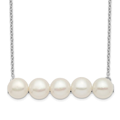Sterling Silver Rhodium-Plated 7-8mm White Button Fwc Pearl Necklace