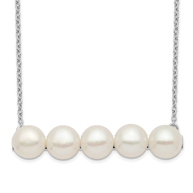 Sterling Silver Rhodium-Plated 7-8mm White Button Fwc Pearl Necklace