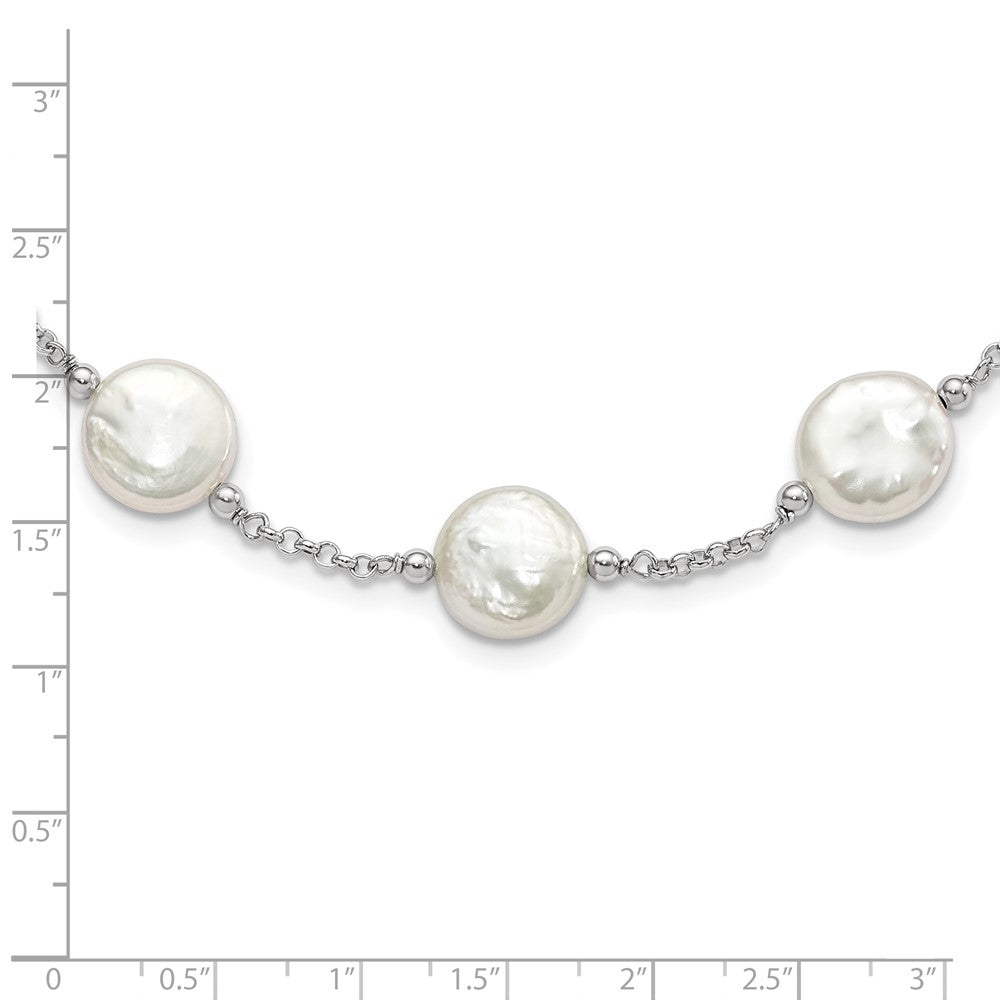 Sterling Silver Rh-Pltd 12-13mm White Coin Fwc Pearl 13-Station Necklace