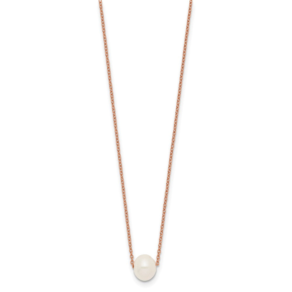 Ss/Gold Plated Sterling Silver Rose-Tone 18K Flash-Pl 8-9mm White Fwc Pearl Necklace