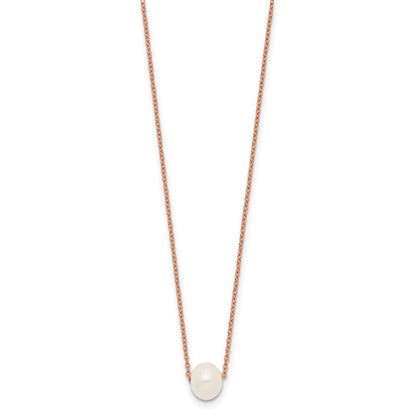 Ss/Gold Plated Sterling Silver Rose-Tone 18K Flash-Pl 8-9mm White Fwc Pearl Necklace