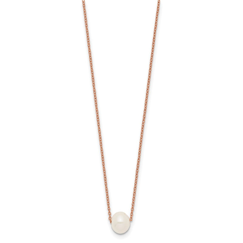 Ss/Gold Plated Sterling Silver Rose-Tone 18K Flash-Pl 8-9mm White Fwc Pearl Necklace