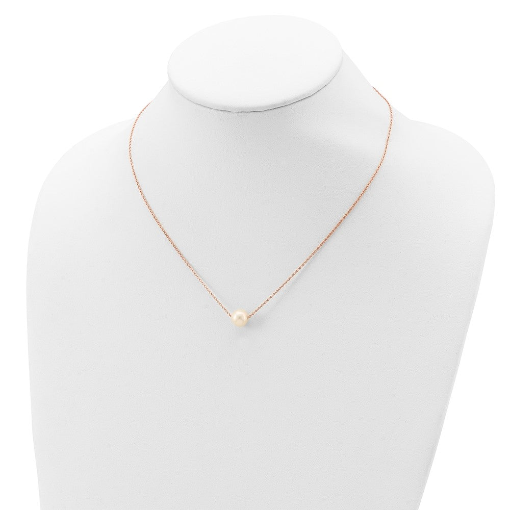 Ss/Gold Plated Sterling Silver Rose-Tone 18K Flash-Pl 8-9mm White Fwc Pearl Necklace