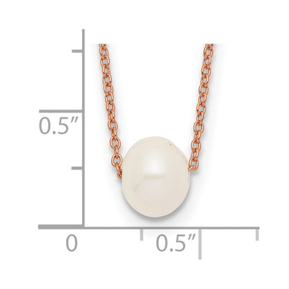 Ss/Gold Plated Sterling Silver Rose-Tone 18K Flash-Pl 8-9mm White Fwc Pearl Necklace