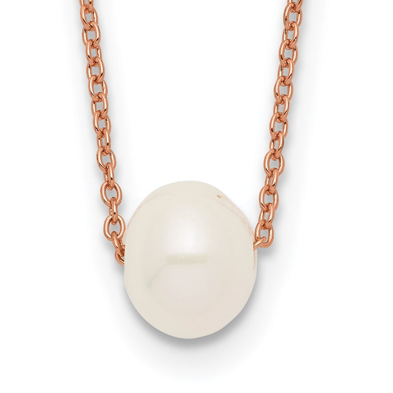 Ss/Gold Plated Sterling Silver Rose-Tone 18K Flash-Pl 8-9mm White Fwc Pearl Necklace