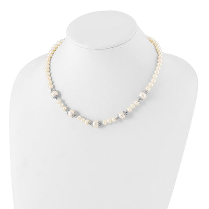 Sterling Silver Rhod-Plated 6-9mm Fw Cultured Pearl 5-Station Necklace