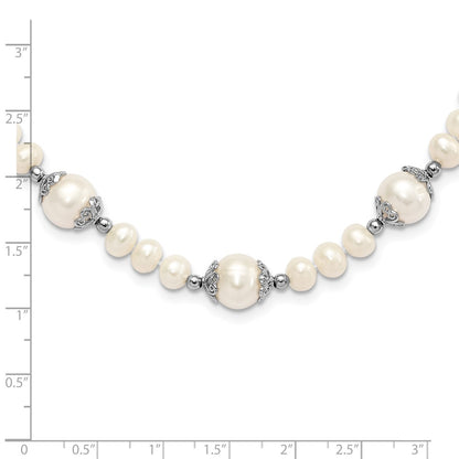 Sterling Silver Rhod-Plated 6-9mm Fw Cultured Pearl 5-Station Necklace