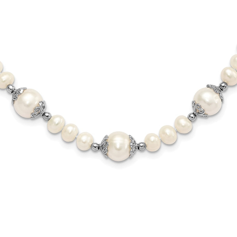 Sterling Silver Rhod-Plated 6-9mm Fw Cultured Pearl 5-Station Necklace