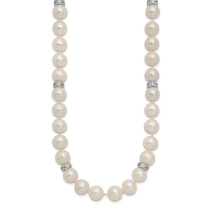 Sterling Silver Rhod-Plat 9-10mm White Near Round Fwc Pearl Cz Necklace