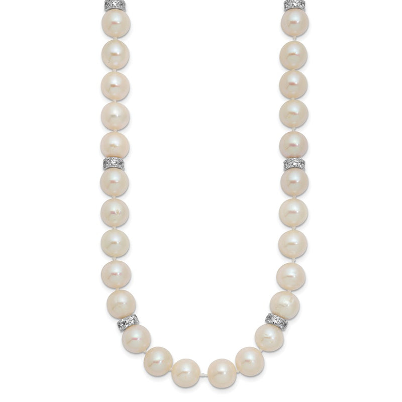 Sterling Silver Rhod-Plat 9-10mm White Near Round Fwc Pearl Cz Necklace