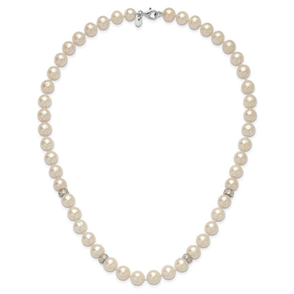 Sterling Silver Rhod-Plat 9-10mm White Near Round Fwc Pearl Cz Necklace
