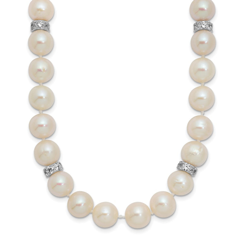 Sterling Silver Rhod-Plat 9-10mm White Near Round Fwc Pearl Cz Necklace