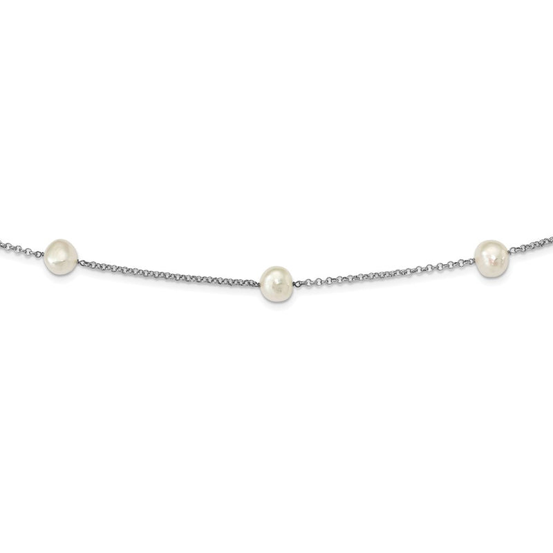 Sterling Silver Rhod-Plat 9-10mm White Baroq Fwc Pearl 7-Stat Necklace
