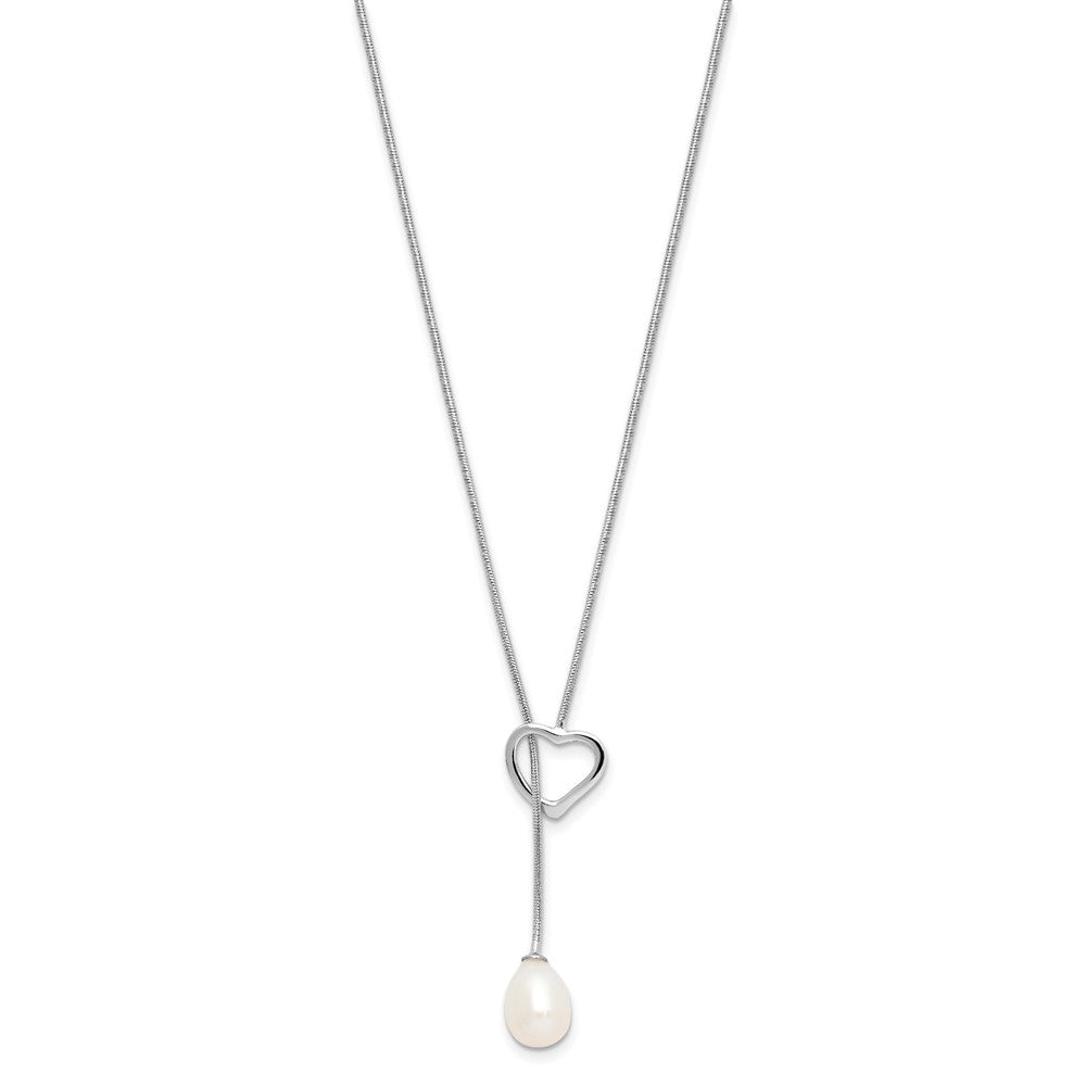 Sterling Silver Rhodium Plated 7-8mm Rice Fwc Pearl Heart 20in Necklace