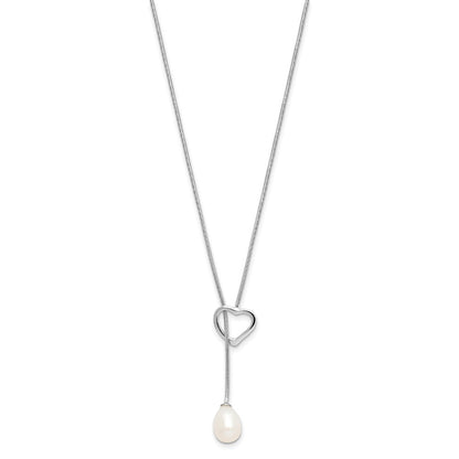 Sterling Silver Rhodium Plated 7-8mm Rice Fwc Pearl Heart 20in Necklace