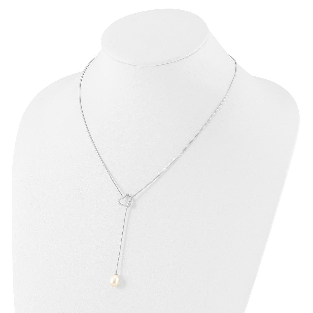 Sterling Silver Rhodium Plated 7-8mm Rice Fwc Pearl Heart 20in Necklace