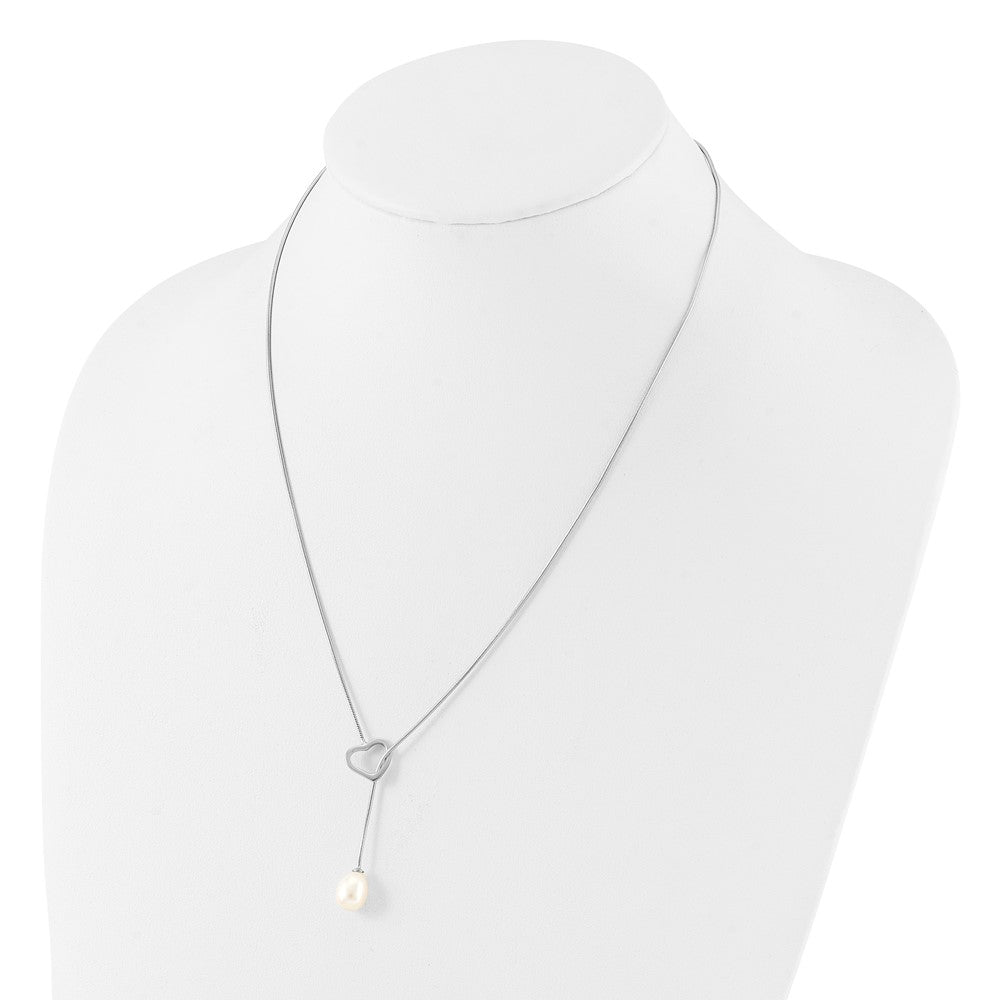 Sterling Silver Rhodium Plated 7-8mm Rice Fwc Pearl Heart 20in Necklace