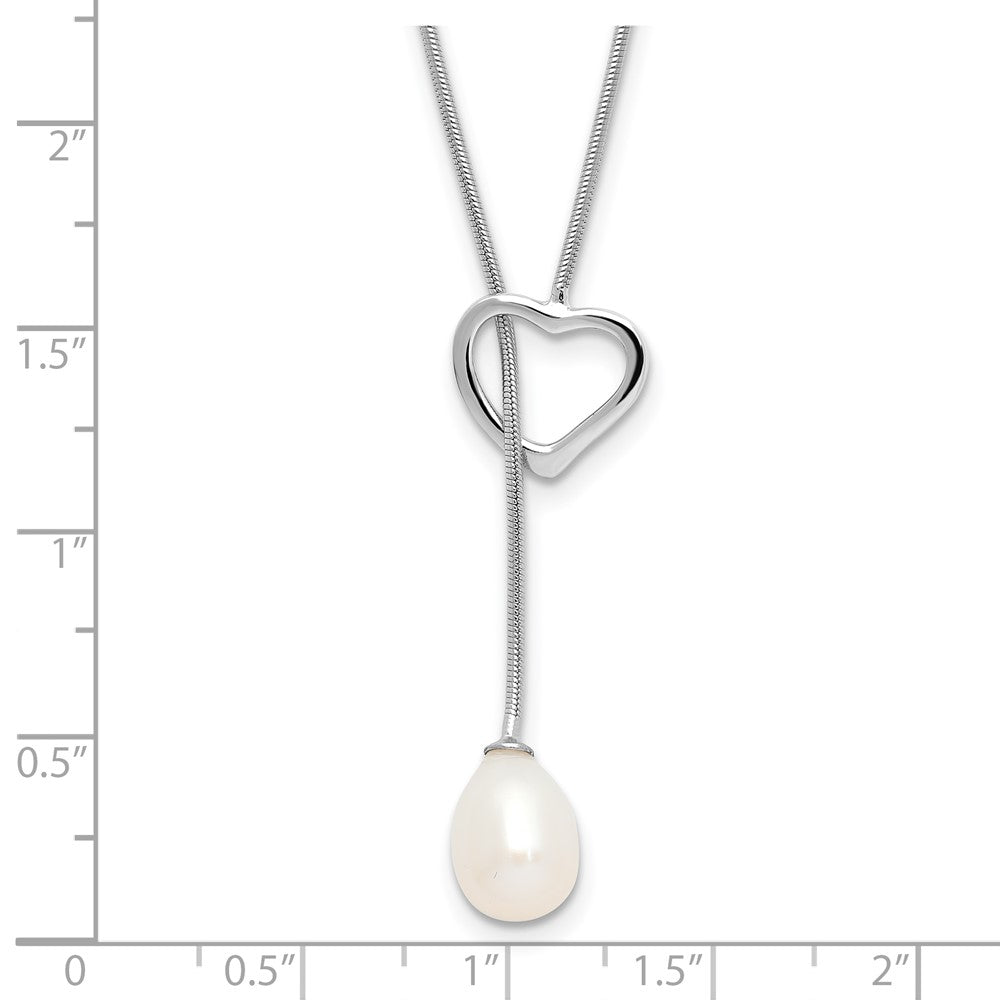 Sterling Silver Rhodium Plated 7-8mm Rice Fwc Pearl Heart 20in Necklace