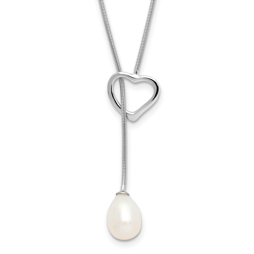 Sterling Silver Rhodium Plated 7-8mm Rice Fwc Pearl Heart 20in Necklace