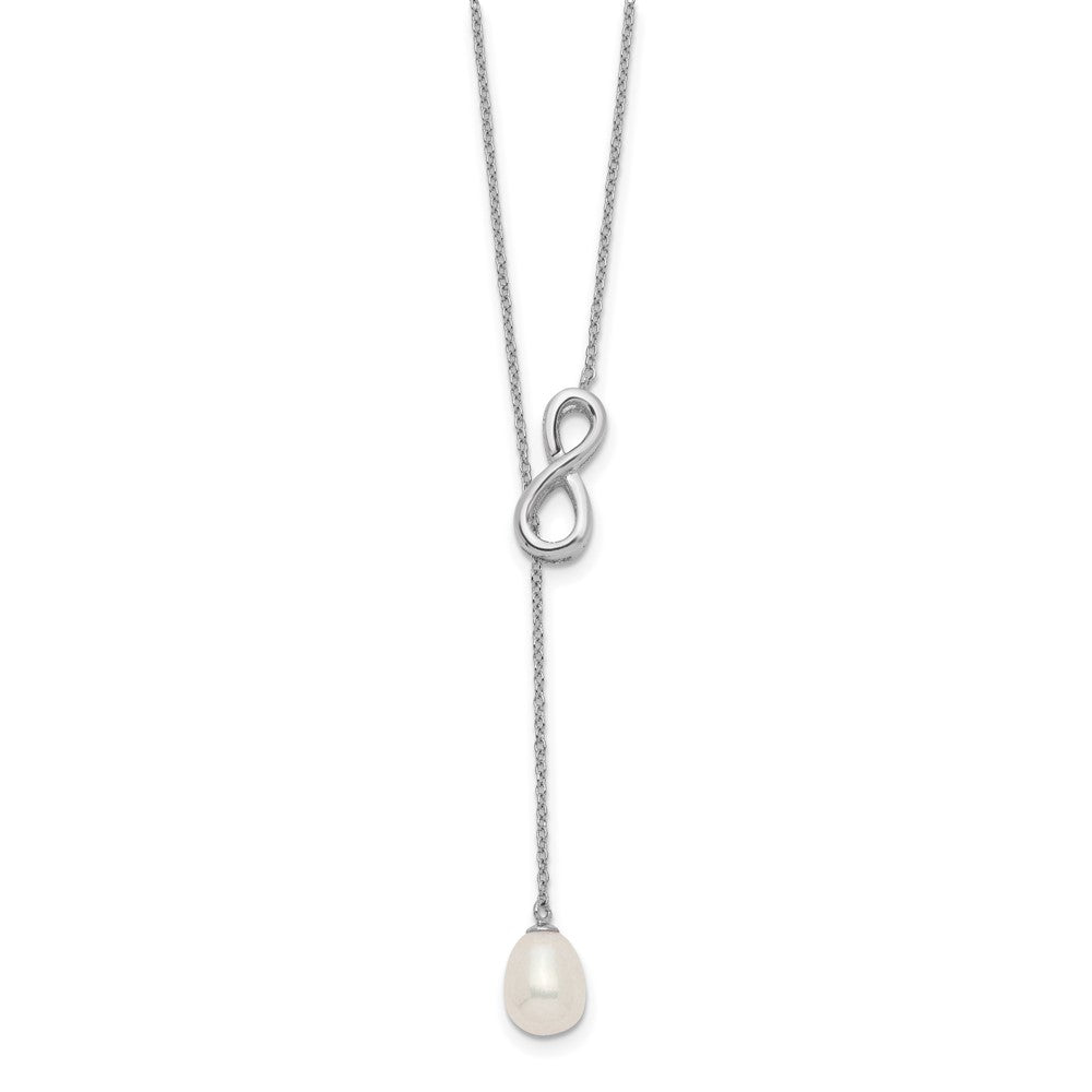 Sterling Silver Rhod-Plated 7-8mm Fwc Pearl Infinity Lariat Drop Necklace