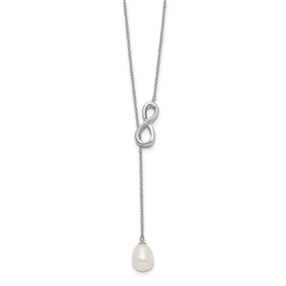 Sterling Silver Rhod-Plated 7-8mm Fwc Pearl Infinity Lariat Drop Necklace