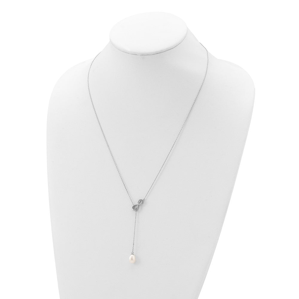 Sterling Silver Rhod-Plated 7-8mm Fwc Pearl Infinity Lariat Drop Necklace