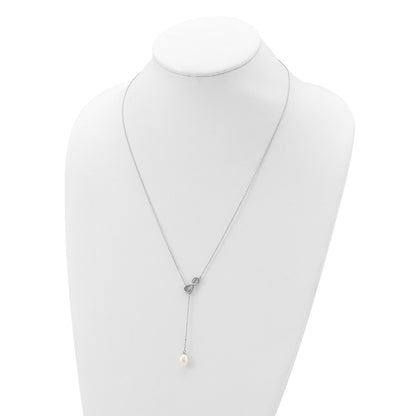 Sterling Silver Rhod-Plated 7-8mm Fwc Pearl Infinity Lariat Drop Necklace