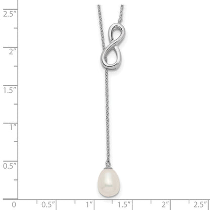 Sterling Silver Rhod-Plated 7-8mm Fwc Pearl Infinity Lariat Drop Necklace