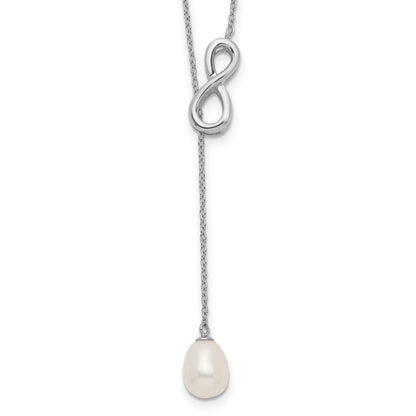 Sterling Silver Rhod-Plated 7-8mm Fwc Pearl Infinity Lariat Drop Necklace