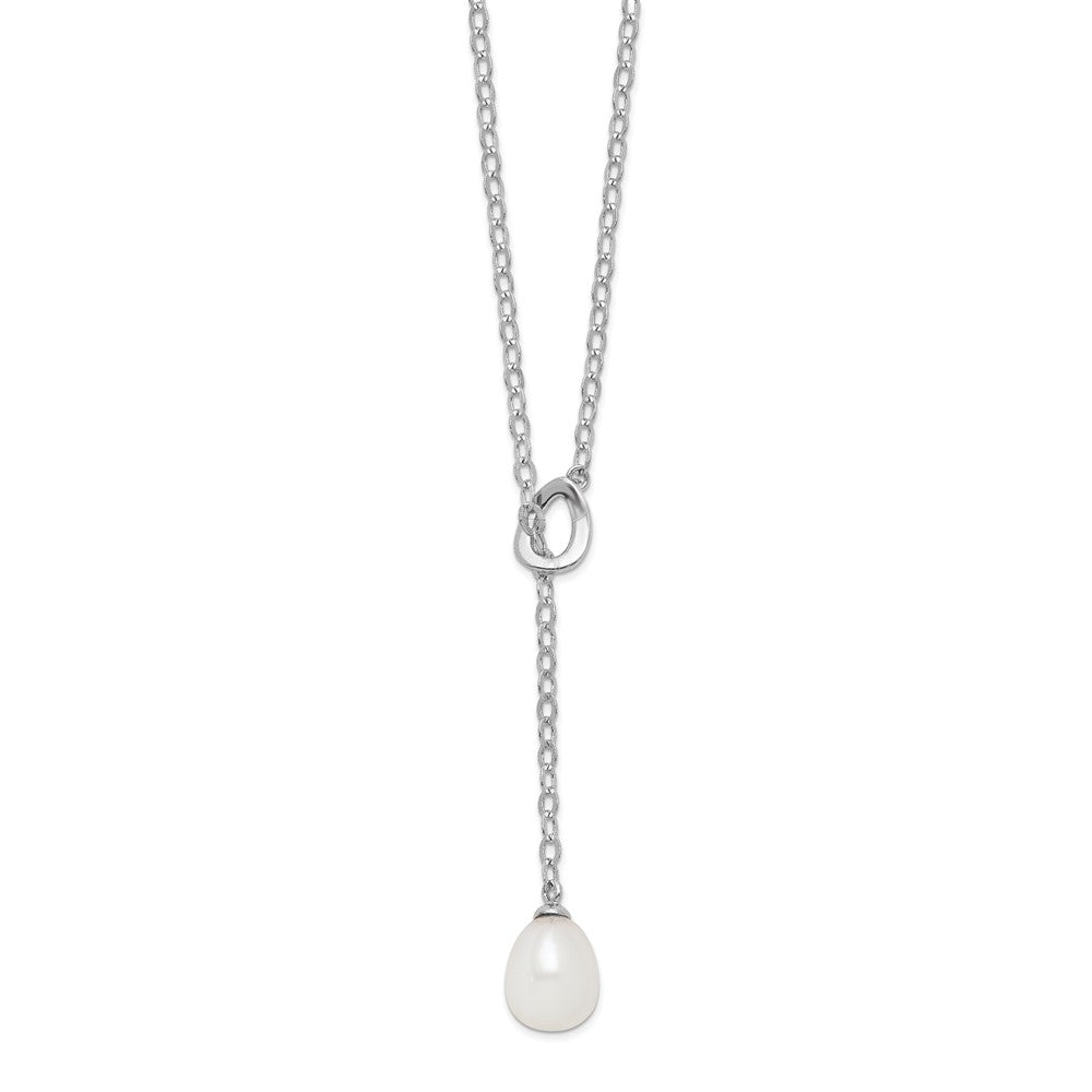 Sterling Silver Rhodium-Plated 8-9mm White Rice Fwc Pearl Adjust. Necklace
