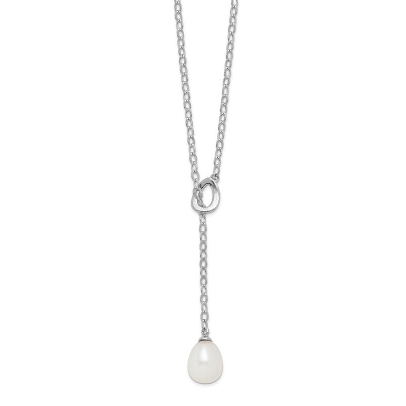 Sterling Silver Rhodium-Plated 8-9mm White Rice Fwc Pearl Adjust. Necklace