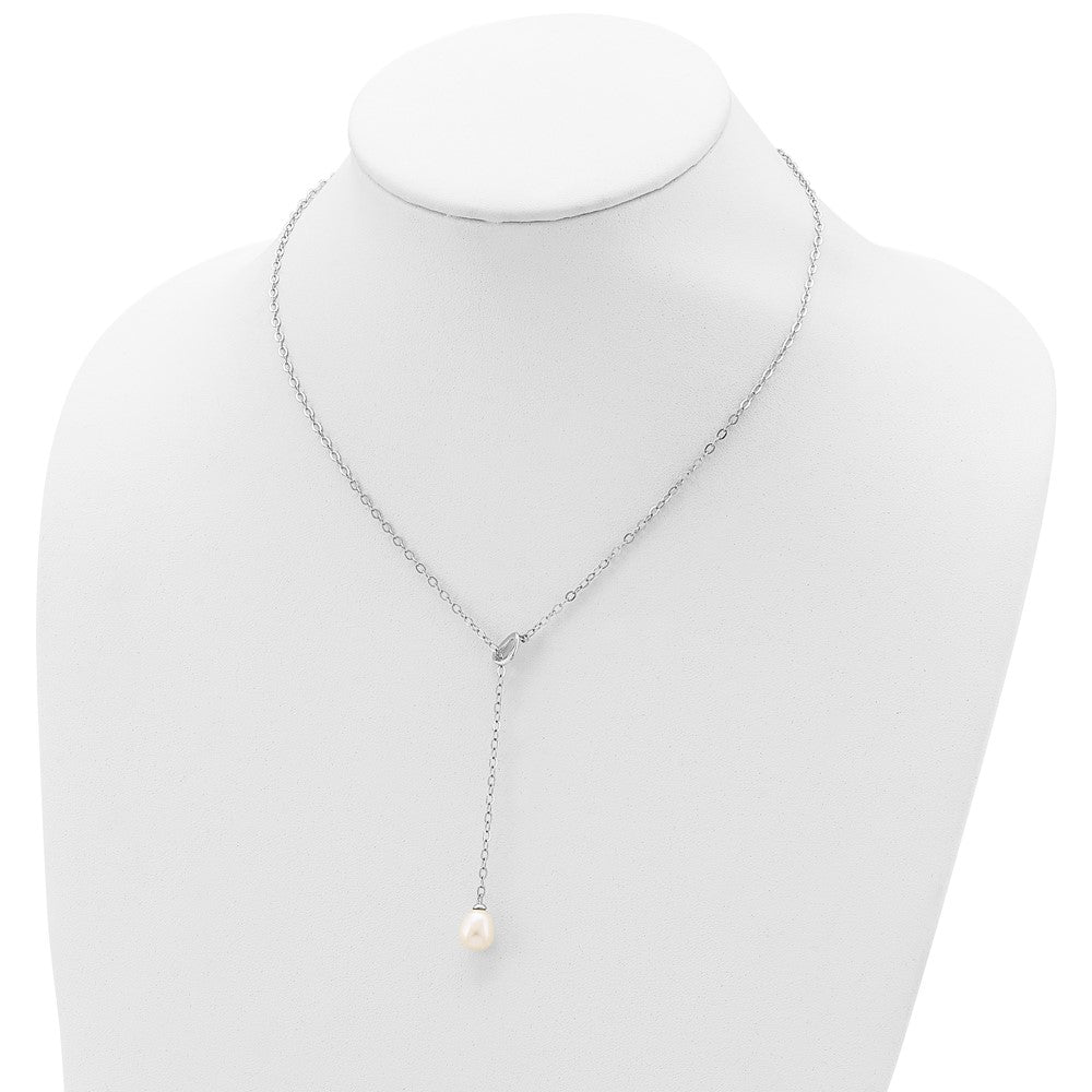 Sterling Silver Rhodium-Plated 8-9mm White Rice Fwc Pearl Adjust. Necklace
