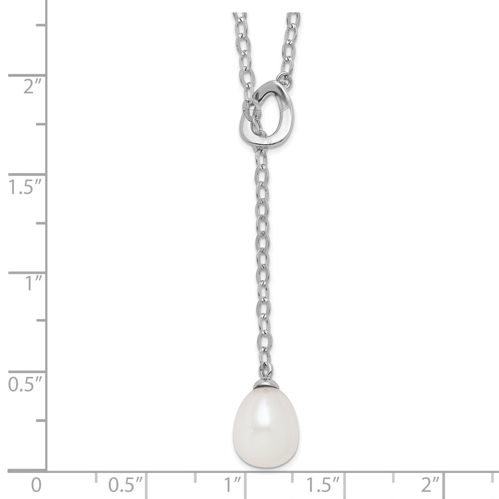 Sterling Silver Rhodium-Plated 8-9mm White Rice Fwc Pearl Adjust. Necklace