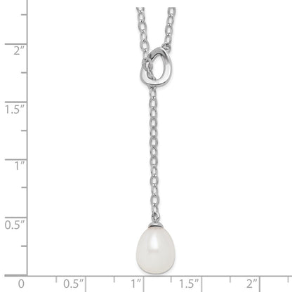 Sterling Silver Rhodium-Plated 8-9mm White Rice Fwc Pearl Adjust. Necklace