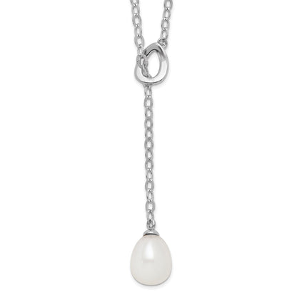 Sterling Silver Rhodium-Plated 8-9mm White Rice Fwc Pearl Adjust. Necklace