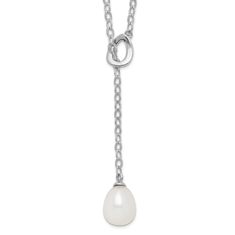 Sterling Silver Rhodium-Plated 8-9mm White Rice Fwc Pearl Adjust. Necklace