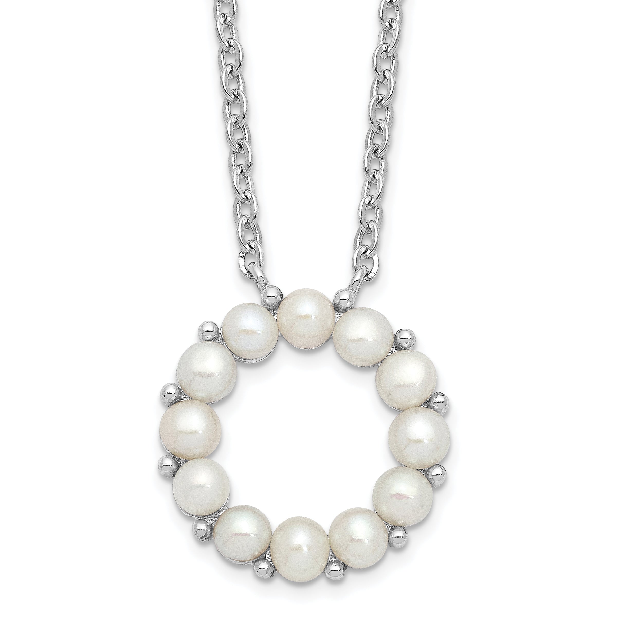 Sterling Silver Rhodium-Plated 3-3.5mm Fwc Pearl 1.75In Ext Necklace