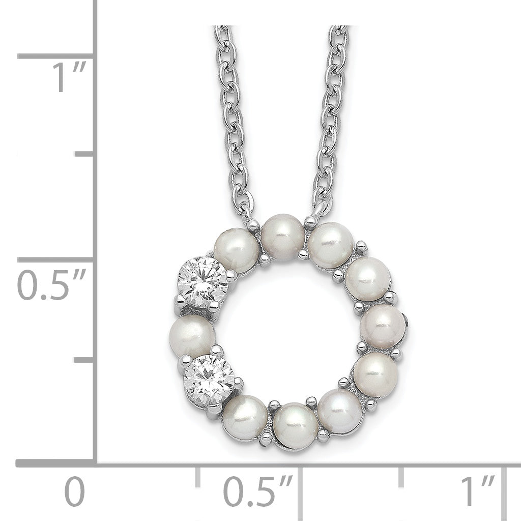 Sterling Silver Rhodium-Plated 3-3.5mm Fwc Pearl Cz 1.75In Ext Necklace