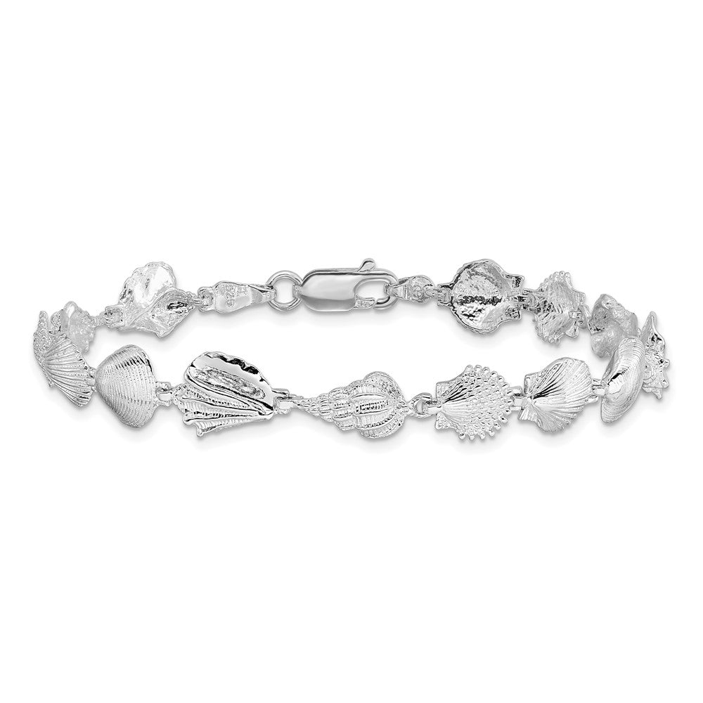 Sterling Silver De-Ani Rhodium-Plated Polished Multi-Shell 7.25 Inch Bracelet