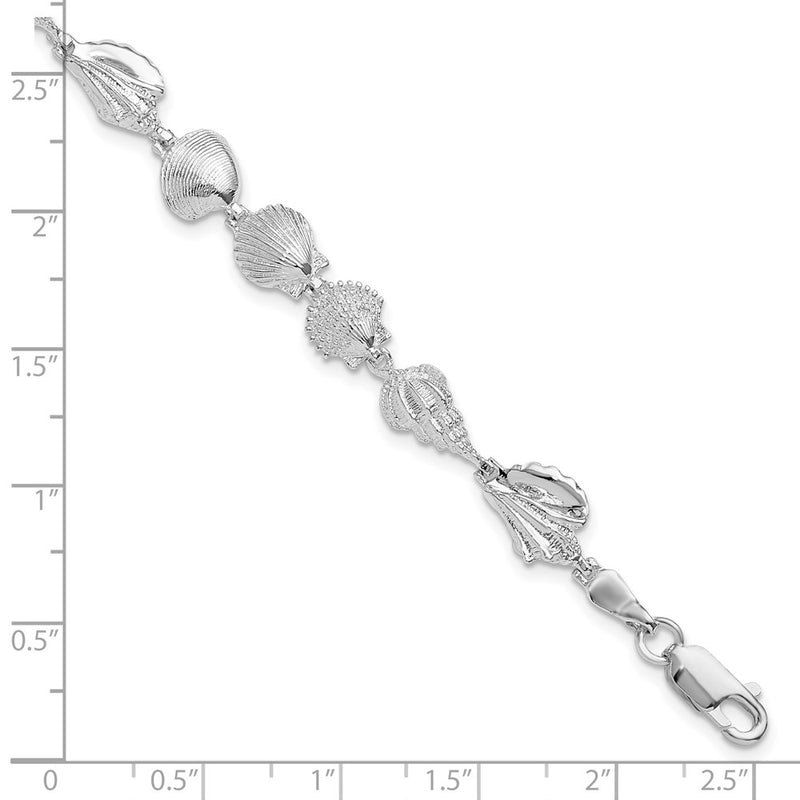 Sterling Silver De-Ani Rhodium-Plated Polished Multi-Shell 7.25 Inch Bracelet