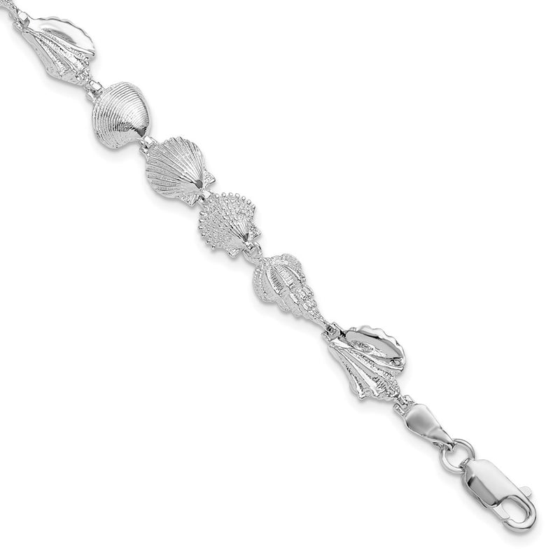 Sterling Silver De-Ani Rhodium-Plated Polished Multi-Shell 7.25 Inch Bracelet