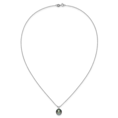 Sterling Silver Rhodium 9-10mm Teardrop Tahit Saltwater Pearl Necklace